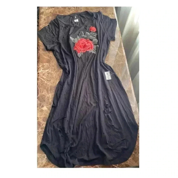 🆕Black Hollows Out T-Shirt Dress 3D Rose 2X🆕 - Picture 5 of 13